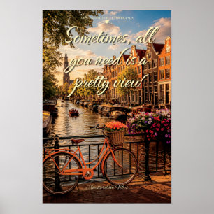 Amsterdam Stimmung Kanal Fahrrad Tulpen Landschaft Poster