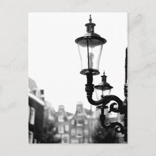 Amsterdam Street Lampen Black and White Postkarte