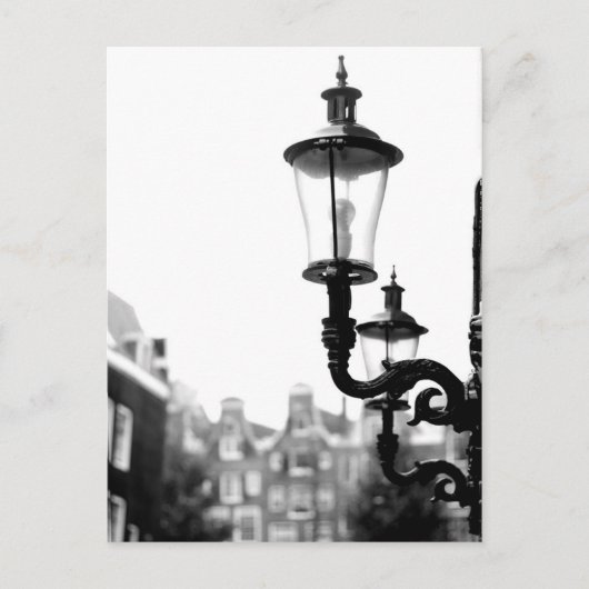 Amsterdam Street Lampen Black and White Postkarte (Vorderseite)