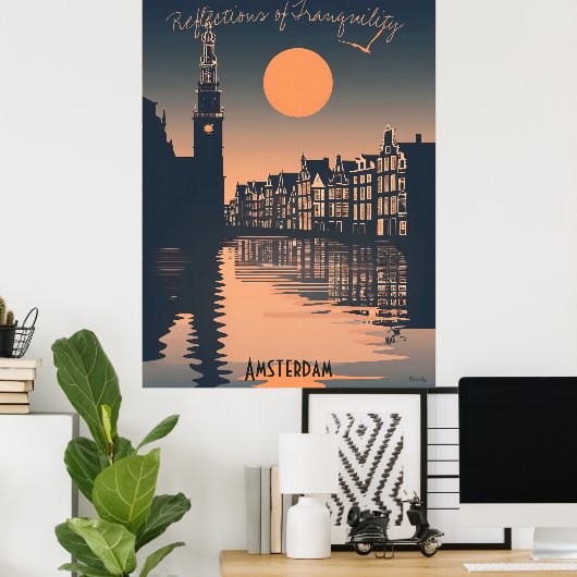 Amsterdam Sunset - Canale Silhouette Spiegelbild Poster (Heimbüro)