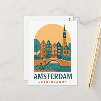 Amsterdam Travel Postcard - Vintage Dutch City Postkarte