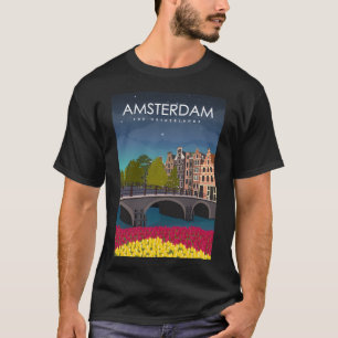 Amsterdam Travel Poster at Night T-Shirt