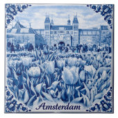 Amsterdam tulips Delft Blue style tile Fliese (Vorderseite)