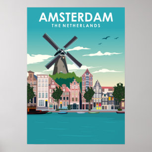 Amsterdam Vintag Minimal Retro Travel Poster