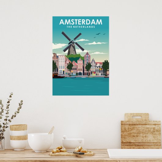 Amsterdam Vintag Minimal Retro Travel Poster (Küche)