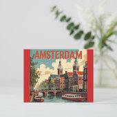 Amsterdam Vintag Skyline Postkarte (Stehend Vorderseite)