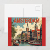 Amsterdam Vintag Skyline Postkarte (Vorne/Hinten)