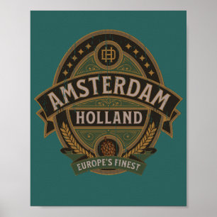 Amsterdam Vintage Holland Retro-Label Bierdistings Poster