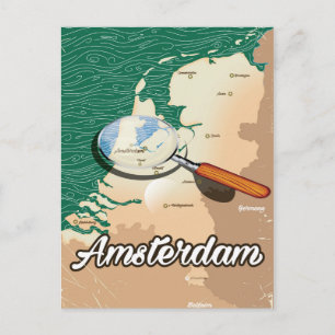 Amsterdam Vintage-Karte Urlaubsposter Postkarte