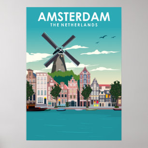 Amsterdam Vintage Minimal Retro Reiseposter Poster