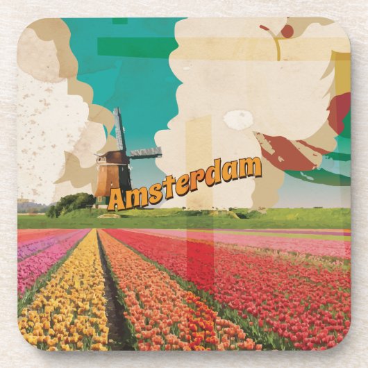 Amsterdam Vintage-Reiseposter Untersetzer (Vorderseite)