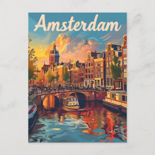 Amsterdam Vintage-Style Postkarte