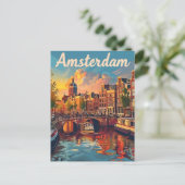 Amsterdam Vintage-Style Postkarte (Stehend Vorderseite)
