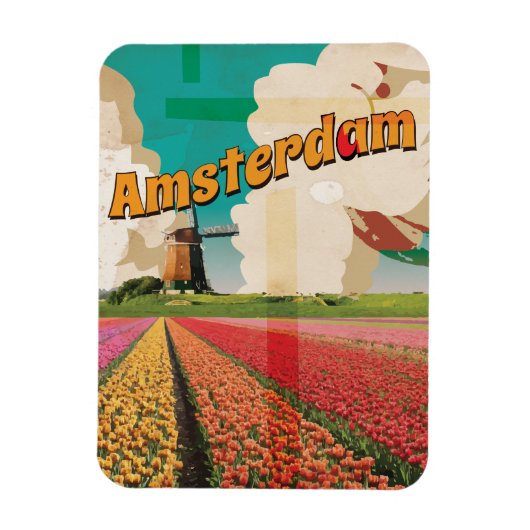 Amsterdam Vintage Travel Poster Magnet (Vertikal)