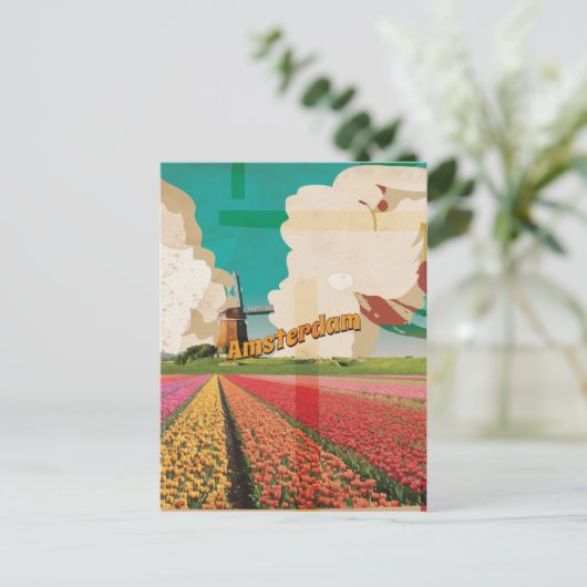 Amsterdam Vintage Travel Poster Postkarte (Stehend Vorderseite)