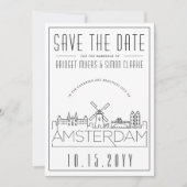 Amsterdam Wedding Stylized Skyline Save the Date Einladung (Vorderseite)