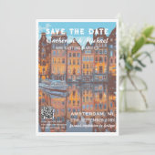 Amsterdam Wedding Travel Poster Style QR Code Save The Date (Stehend Vorderseite)