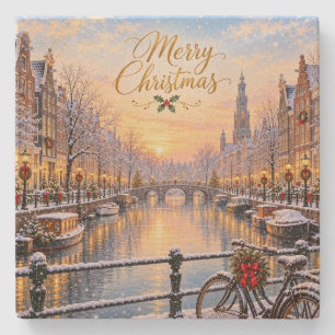 Amsterdam Weihnachten Winter Kanal Platz Untersetz Steinuntersetzer