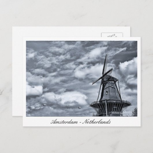 Amsterdam, Windmill, Cloudy Sky - Niederlande Postkarte (Vorne/Hinten)