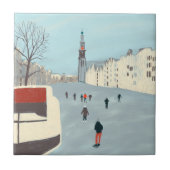 Amsterdamer Eis-Skaten im Winter Fliese (Vorderseite)