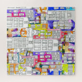 Amsterdamer Häuser: Aquarellfarbenes nahtloses Mus Puzzle (Horizontal)