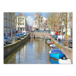 Amsterdamer Kanal mit Booten Fotodruck