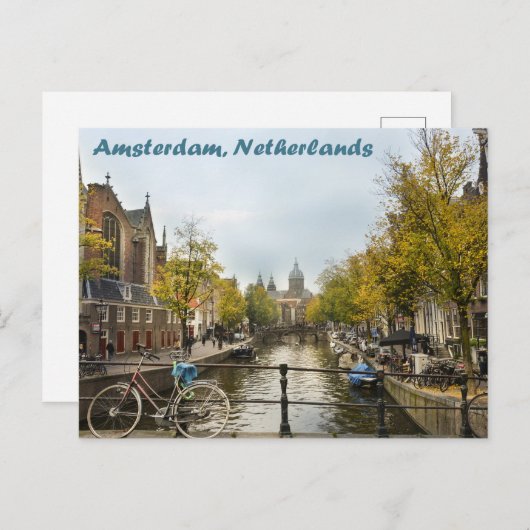 Amsterdamer Kanäle im Herbst Postkarte (Vorne/Hinten)