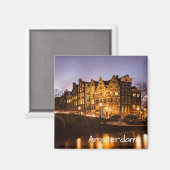 Amsterdamer Kanalhäuser am duskischen Textmagneten Magnet (Vorderseite/Rückseite)