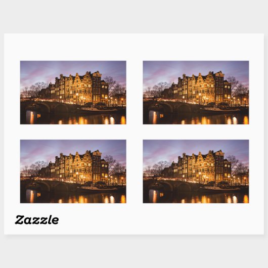 Amsterdamer Kanalhäuser bei rechteckigem Aufkleber (Blatt)