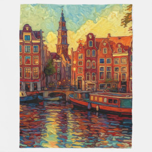 Amsterdamer Kanalhäuser im Stil von van Gogh Fleecedecke