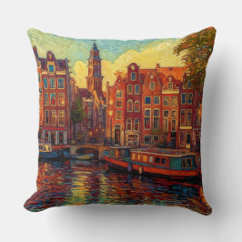 Amsterdamer Kanalhäuser im Stil von van Gogh Kissen