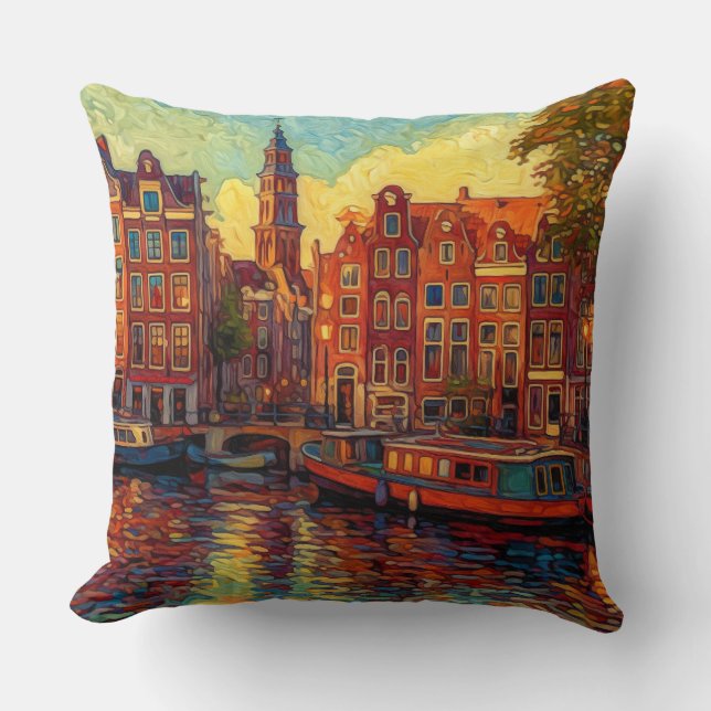 Amsterdamer Kanalhäuser im Stil von van Gogh Kissen (Vorderseite)