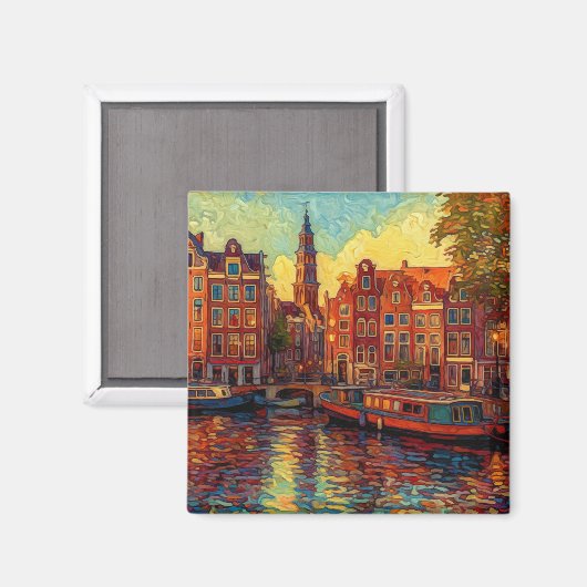 Amsterdamer Kanalhäuser im Stil von van Gogh Magnet (Vorderseite/Rückseite)