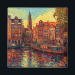 Amsterdamer Kanalhäuser im Stil von van Gogh Magnet<br><div class="desc">ein schönes Gemälde im van-Gogh-Stil der Kanalhäuser und Hausboote in Amsterdam</div>