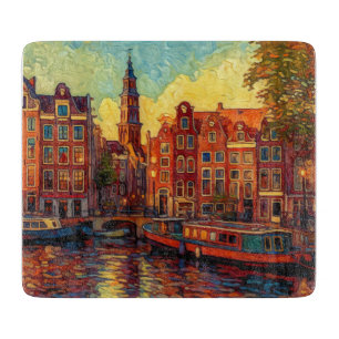 Amsterdamer Kanalhäuser im Stil von van Gogh Schneidebrett
