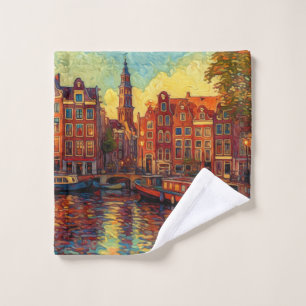 Amsterdamer Kanalhäuser im Stil von van Gogh Waschlappen