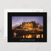Amsterdamer Kanalhäuser in dunkler schwarzer Postk Postkarte (Vorne/Hinten)