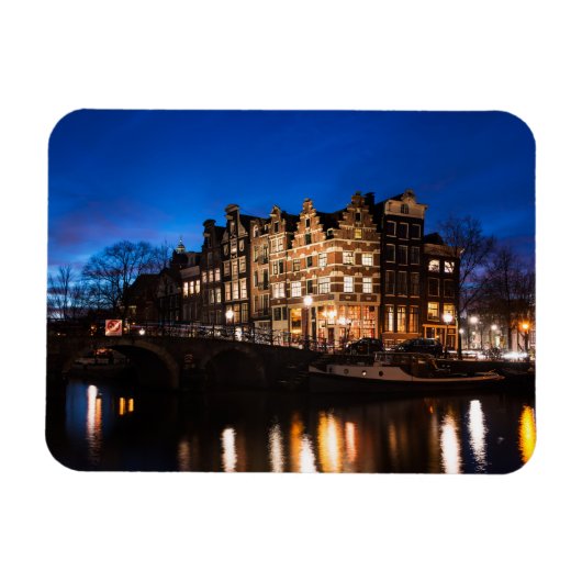 Amsterdamer Kanalhäuser nachts Magnet (Horizontal)