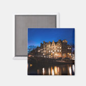 Amsterdamer Kanalhäuser nachts Magnet (Vorderseite/Rückseite)