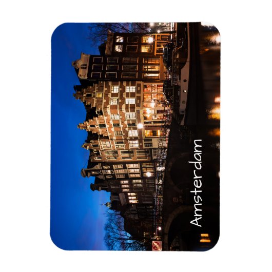 Amsterdamer Kanalhäuser nachts Magnet (Vertikal)