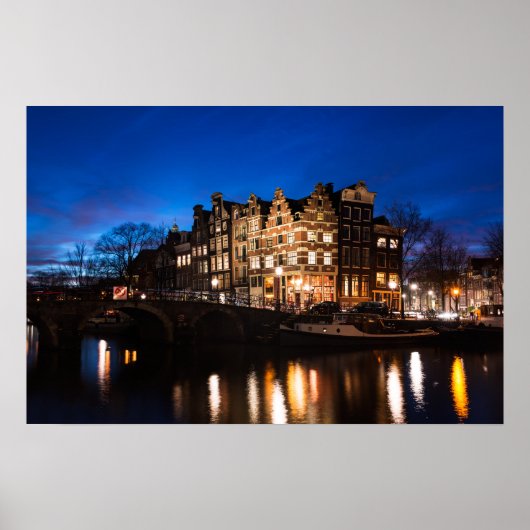 Amsterdamer Kanalhäuser nachts Poster (Vorne)