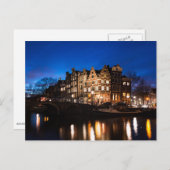 Amsterdamer Kanalhäuser nachts Postkarte (Vorne/Hinten)