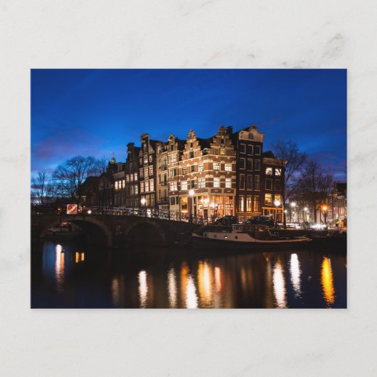 Amsterdamer Kanalhäuser nachts Postkarte (Vorderseite)