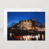Amsterdamer Kanalhäuser nachts Postkarte (Vorne/Hinten)