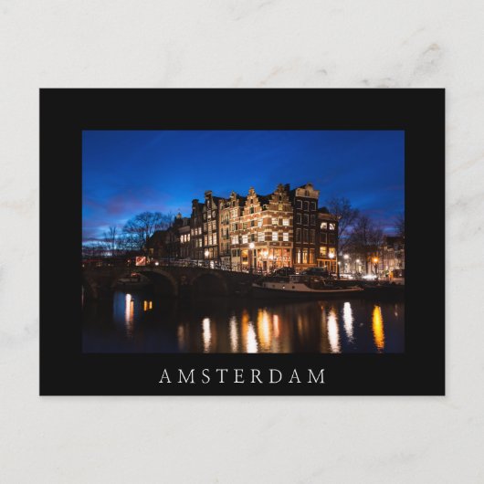 Amsterdamer Kanalhäuser nachts Postkarte (Vorderseite)