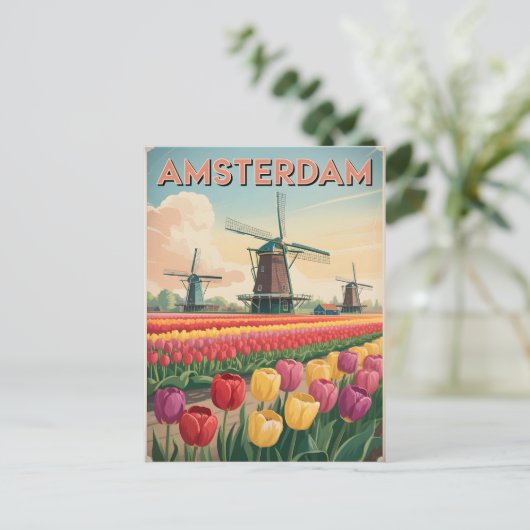 Amsterdamer Tulpenfeld Vintag Postkarte (Stehend Vorderseite)