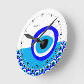 Amulet & Evil Eye Talisman, Turkish / Arabic White Runde Wanduhr (Winkel)