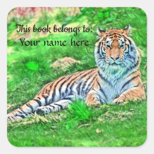 Amur Tiger in grün "Dieses Buch gehört" Sticker