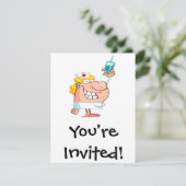 amüsante Krankenschwester mit einem Spritze-Cartoo Einladung (Stehend Vorderseite)