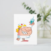 amüsante Krankenschwester mit einem Spritze-Cartoo Postkarte (Stehend Vorderseite)
